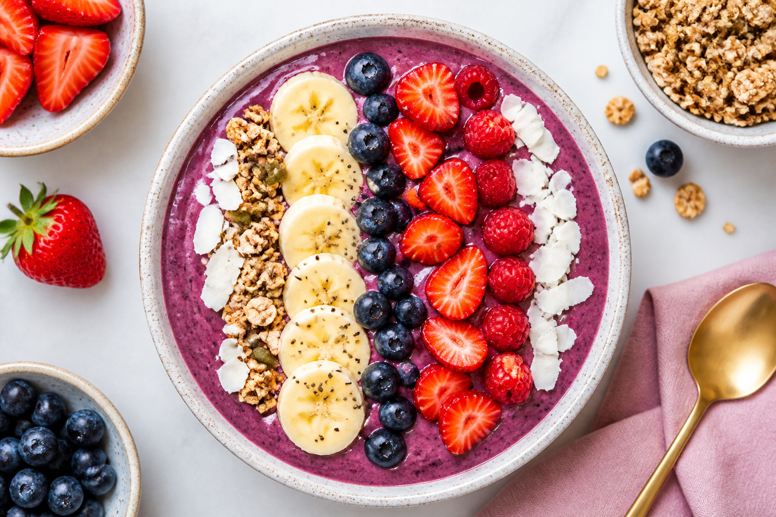 Smoothie bowl de açaí con frutas y granola